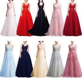 IWEMEK Élégant Demoiselles d’honneur des Femmes Double V-Cou Dentelle Tulle Appliques sans Manches de Soirée de Mariage Cocktail Robes de Bal Longue Maxi Robe de Soirée 34-56 IWEMEK Élégant Demoiselles d’honneur des Femmes Double V-Cou Dentelle Tulle Appliques sans Manches de Soirée de Mariage Cocktail Robes de Bal Longue Maxi Robe de Soirée 34-56