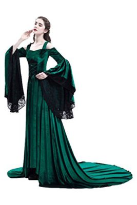 Joyplay Halloween Medieval Lace Epaule Nu Robe de Soiree Deguisement Reine Longue Robe avec Manches Flares Joyplay Halloween Medieval Lace Epaule Nu Robe de Soiree Deguisement Reine Longue Robe avec Manches Flares 3