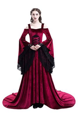 Joyplay Halloween Medieval Lace Epaule Nu Robe de Soiree Deguisement Reine Longue Robe avec Manches Flares Joyplay Halloween Medieval Lace Epaule Nu Robe de Soiree Deguisement Reine Longue Robe avec Manches Flares 4