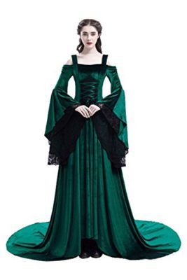 Joyplay Halloween Medieval Lace Epaule Nu Robe de Soiree Deguisement Reine Longue Robe avec Manches Flares Joyplay Halloween Medieval Lace Epaule Nu Robe de Soiree Deguisement Reine Longue Robe avec Manches Flares 2