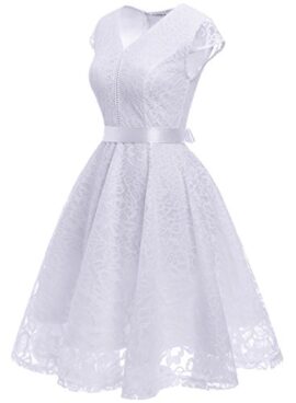 MuaDress Robe Femme soirée Cocktail/Bal fête à Fleur col V Manche Courte en Dentelle MuaDress Robe Femme soirée Cocktail/Bal fête à Fleur col V Manche Courte en Dentelle 3