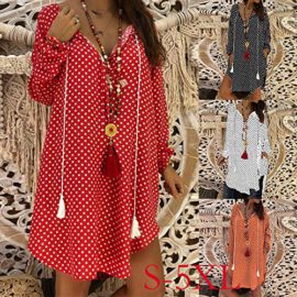 Robe-Grande-Taille–Pois-GreatestPAK-Femmes-Sexy-Imprimer-lche-Manches-Longues-col-en-V-Soire-surdimensionn-Mini-Robes-0-0