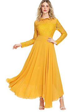 SOLY HUX Femme Robe à Manches Longues Fluide en Dentelle Contrastée Maxi Robe Long Robe Plissé avec Manche Lanterne À Volants Party cérémonie Mariage SOLY HUX Femme Robe à Manches Longues Fluide en Dentelle Contrastée Maxi Robe Long Robe Plissé avec Manche Lanterne À Volants Party cérémonie Mariage