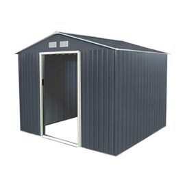 Charles-Bentley-Gris-fonc-6ft-x-9ft-Mtal-en-Acier-Jardin-Hangar-De-Stockage-en-Plein-Air-Zinc-Cadre-Apex-Toit-en-Acier-Galvanis-0-0