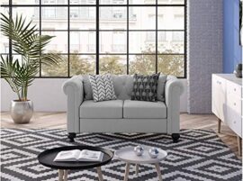 UsineStreet Canapé Chesterfield Alfred 2 Places en Tissu Gris Clair UsineStreet Canapé Chesterfield Alfred 2 Places en Tissu Gris Clair