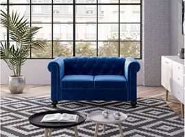 UsineStreet Canapé Chesterfield Alfred 2 Places en Velours Bleu UsineStreet Canapé Chesterfield Alfred 2 Places en Velours Bleu 4