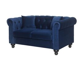 UsineStreet Canapé Chesterfield Alfred 2 Places en Velours Bleu UsineStreet Canapé Chesterfield Alfred 2 Places en Velours Bleu 5