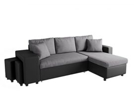 UsineStreet Canapé d’angle Oslo Convertible Gris/Noir avec Coffre et poufs – Angle – Droit UsineStreet Canapé d’angle Oslo Convertible Gris/Noir avec Coffre et poufs – Angle – Droit 2