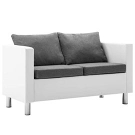 vidaXL-Canap-2-Places-Similicuir-Blanc-Gris-Clair-Salle-de-Sjour-Sofa-Salon-0