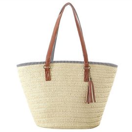 Demiawaking-Simple-Sac-Paille-Femmes-Sac--Bandoulire-Sacs-Ports-paule-Fourre-tout-Glands-Cabas-Osier-Plage-Vacances-Zipper-0