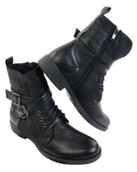 Elong-Bottines-Hommes-Punk-Rock-Gothique-Emo-en-Cuir-Marron-ou-Noir-avec-Boucles-0