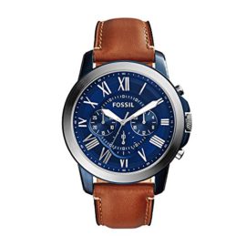 FOSSIL Grant / Montre chronographe homme avec cadran bleu et bracelet vintage en cuir brun – Boîte de rangement et pile incluses FOSSIL Grant / Montre chronographe homme avec cadran bleu et bracelet vintage en cuir brun – Boîte de rangement et pile incluses 2