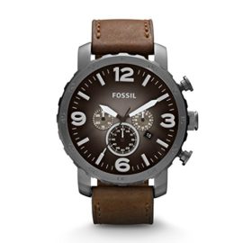 FOSSIL-Nate-Montre-chronographe-homme-avec-grand-cadran-et-bracelet-vintage-en-cuir-brun-Bote-de-rangement-et-pile-incluses-0-0