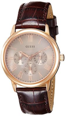 Guess-Hommes-Analogique-Quartz-Montre-avec-Bracelet-en-Cuir-W0496G1-0