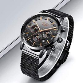 LIGE-Hommes-Montres-Mode-Noir-Acier-Inoxydable-Impermable-Quartz-Analogique-Regarder-pour-Homme-Affaires-Habiller-Regarder-0-2