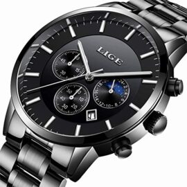 LIGE Montre Homme Mode Étanche Sports Analogique Quartz Montres Noir Acier Inoxydable Chronographe Calendrier Montres pour Homme… LIGE Montre Homme Mode Étanche Sports Analogique Quartz Montres Noir Acier Inoxydable Chronographe Calendrier Montres pour Homme… 2