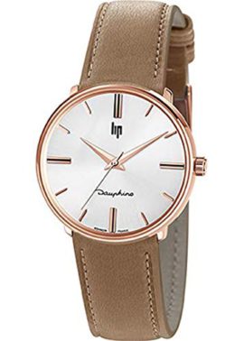 Lip-Dauphine-34-Montre-Femme-H671M916-Boitier-Acier-Rose-dor-Cuir-Beige-Cadran-Argent-0