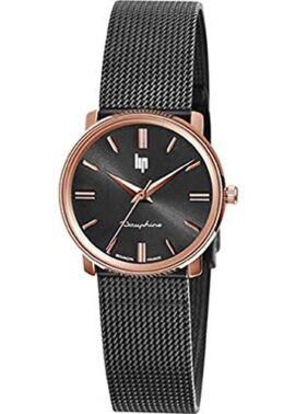 Lip – Montre Dauphine 29 – Bracelet milanais Noir – Boitier doré Rose – Cadran Noir Lip – Montre Dauphine 29 – Bracelet milanais Noir – Boitier doré Rose – Cadran Noir