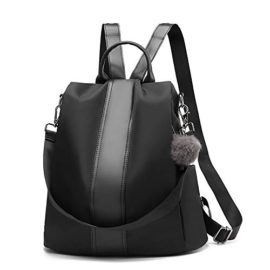 Swonuk-Sac--dos-Femme-Sacs-dcole-Anti-vol-Sac--Bandoulire-Impermables-PU-Cuir-Noir-0