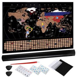 Anpro Carte du Monde à Gratter XXL 82.5cm x 59.5cm Noir et Doré,Edition Premium avec Drapeaux de Tous Les Pays,Tube Cadeau et 46PCS Accessoires pour Voyageurs,Explorateurs,Collectionneurs Anpro Carte du Monde à Gratter XXL 82.5cm x 59.5cm Noir et Doré,Edition Premium avec Drapeaux de Tous Les Pays,Tube Cadeau et 46PCS Accessoires pour Voyageurs,Explorateurs,Collectionneurs