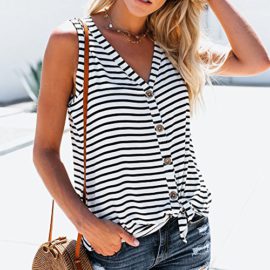 Dbardeur-Femme-Haut-Femme-Bouton–col-en-V-Chemise-sans-Manche-Tops-Stripe-Tee-Shirt-Tank-0-0