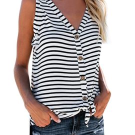 Débardeur Femme Haut Femme Bouton à col en V Chemise sans Manche Tops Stripe Tee-Shirt Tank Débardeur Femme Haut Femme Bouton à col en V Chemise sans Manche Tops Stripe Tee-Shirt Tank