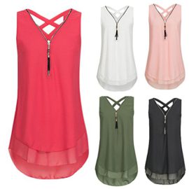 Femme Camisole Été sans Manches V-Neck Couleur Pure Fermeture éclair Grande Taille Vest Débardeur Tops T-Shirt Top Crop Gilet Croiser en arrière Ourlet posé Chemisier Femme Camisole Été sans Manches V-Neck Couleur Pure Fermeture éclair Grande Taille Vest Débardeur Tops T-Shirt Top Crop Gilet Croiser en arrière Ourlet posé Chemisier