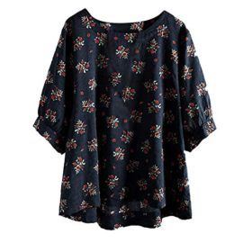 Femme-Chemisier-imprim-Manche-Moyen-T-Shirt-Plus-Size-Tops-Floral-Blouse-Bringbring-0