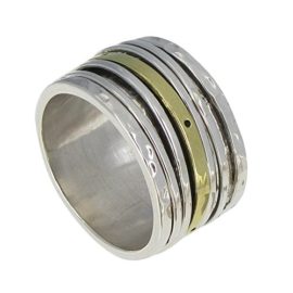 Les Poulettes Bijoux – Bague Argent et Laiton Tube Martelé et Ses Anneaux Mobiles Les Poulettes Bijoux – Bague Argent et Laiton Tube Martelé et Ses Anneaux Mobiles 2