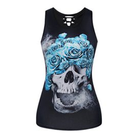 Mxssi Femmes Filles D’été Sexy Casual Gothique Crânes Imprimé Rock Punk Vest Tee Top T-Shirt Mxssi Femmes Filles D’été Sexy Casual Gothique Crânes Imprimé Rock Punk Vest Tee Top T-Shirt