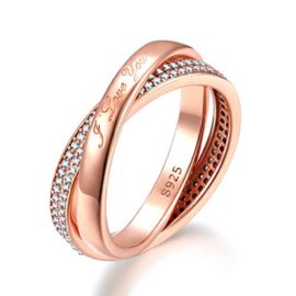 Presentski Bague Double Anneau en Argent 925,Bague de Fiançailles en Plaqué Or Rose avec Zirconium pour Femme Presentski Bague Double Anneau en Argent 925,Bague de Fiançailles en Plaqué Or Rose avec Zirconium pour Femme 2