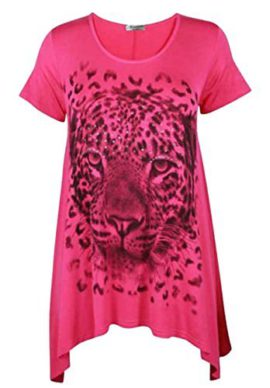 Purple-Hanger-Haut-T-Shirt-Femme-Manche-Courte-Ourlet-Ingal-Imprim-Tte-De-Tigre-Extensible-Grande-Taille-0