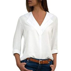 SANFASHION Chemise Femme Doux Chic Manche Longue Boutton Poche Casual Shirt Col V Tee Top Travaille ELégant Blouse Mode SANFASHION Chemise Femme Doux Chic Manche Longue Boutton Poche Casual Shirt Col V Tee Top Travaille ELégant Blouse Mode