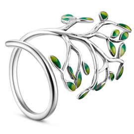 SHEGRACE Bague Femme Ouverte en Argent 925 Sterling, Forme de Branche en Email Vert, Platine reglable Cadeau idéal Fille Papa Noel Saint-Valentin Anniverssaire Fete SHEGRACE Bague Femme Ouverte en Argent 925 Sterling, Forme de Branche en Email Vert, Platine reglable Cadeau idéal Fille Papa Noel Saint-Valentin Anniverssaire Fete