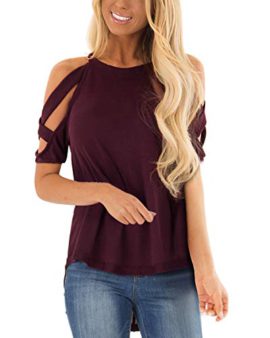 SUNNYME-T-Shirt-Epaules-Dnudes-Femme-Tops-Manches-Courtes-Croises-Haut-Et-Tee-Casual-Blouse-Dcontract-Chemise-0