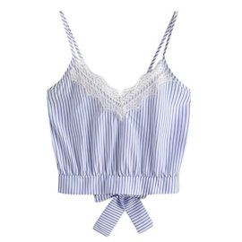 Weant Femme Camisole Été Femme Lady sans Manches V-Neck Rayures Verticales/Impression Nœud Papillon Bandage Vest Débardeur Tops T-Shirt Top Crop Weant Femme Camisole Été Femme Lady sans Manches V-Neck Rayures Verticales/Impression Nœud Papillon Bandage Vest Débardeur Tops T-Shirt Top Crop