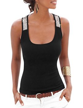 Yidarton Top Femme Ete sans Manches Couleur Unie Sequin Débardeurs Casual Mode Camisole Haut Yidarton Top Femme Ete sans Manches Couleur Unie Sequin Débardeurs Casual Mode Camisole Haut