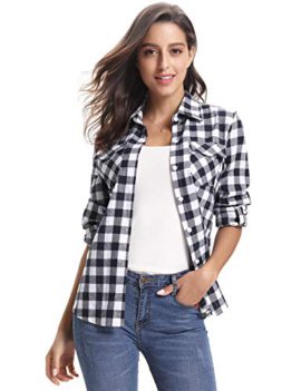 Aibrou Chemisier à Carreaux Chemise Femme Blouse Chic avec Bouton en Flanelle à Manches Longues Retroussée Style de Boyfriend Casual Aibrou Chemisier à Carreaux Chemise Femme Blouse Chic avec Bouton en Flanelle à Manches Longues Retroussée Style de Boyfriend Casual