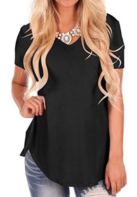 Bequemer-Laden-T-Shirt-Femme--Manches-Courtes-Col-en-V-0