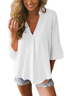 Dokotoo Femme Eté Chemisier Fluide Manche 3/4 en Forme Trompette Blouse S-XXL Dokotoo Femme Eté Chemisier Fluide Manche 3/4 en Forme Trompette Blouse S-XXL