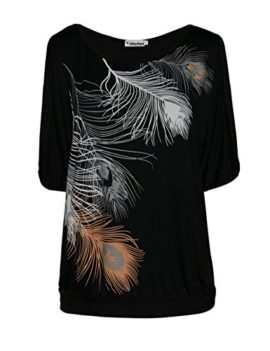 Flying Rabbit Femme Casual épaule Nue Manches Plume Imprimé Manches Courtes Top Blouse Chemiser T-Shirt Flying Rabbit Femme Casual épaule Nue Manches Plume Imprimé Manches Courtes Top Blouse Chemiser T-Shirt 5