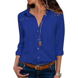 G-Anica Chemise Femme Chemisier Mousseline de Soie Boutonné T-Shirt Tunique Femme Chic Manches Longues Lâche Tops Blouse Casual Pull Haut Col V G-Anica Chemise Femme Chemisier Mousseline de Soie Boutonné T-Shirt Tunique Femme Chic Manches Longues Lâche Tops Blouse Casual Pull Haut Col V