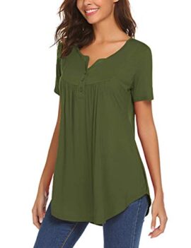 LaLaLa Femme Manches Courtes Tunique Casual Blouse Eté Col V Tops LaLaLa Femme Manches Courtes Tunique Casual Blouse Eté Col V Tops 6