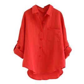 Longra-Printemps-Top-Femme-Chemisier-Grande-Taille-Coton-et-Lin-Haut-Manches-Longues-Couleur-Unie-Chemisier-Col-Debout-Pull-Shirt-en-Vrac-Dcontracte-T-Shirt-Chemisier-boutonn–Manches-Longues-0-1