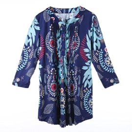 MINASAN Tunique Femme Élégant Vintage Fleur Motif Manches 3/4 T-Shirt Imprimé Col Rond Plissé Longues Blouse Top MINASAN Tunique Femme Élégant Vintage Fleur Motif Manches 3/4 T-Shirt Imprimé Col Rond Plissé Longues Blouse Top 3