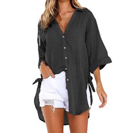 MORCHAN Femmes Lâche Bouton Longue Chemise Robe Coton Dames Casual Tops T-Shirt Blouse MORCHAN Femmes Lâche Bouton Longue Chemise Robe Coton Dames Casual Tops T-Shirt Blouse 2