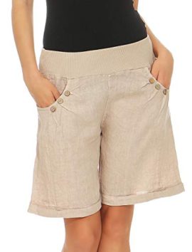 Malito-Femmes-Lin-Shorts-Pantalon-Casual-Bermuda-Uni-Couleurs-6826-0