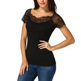 Malloom Dentelle Blouse Femmes Solides à Manches Courtes Tops T-Shirt Malloom Dentelle Blouse Femmes Solides à Manches Courtes Tops T-Shirt 2