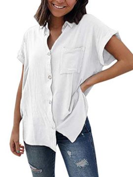 Onsoyour Chemisier Chic Femme en Coton et Lin Chemise de Poche OL Casual Loose Tops Blouse Onsoyour Chemisier Chic Femme en Coton et Lin Chemise de Poche OL Casual Loose Tops Blouse