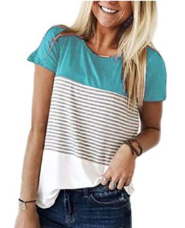 Tee-Shirt-Femme-Casual-T-Shirt-Femme-Ray-Correspondance-des-Couleurs-Tops-Ete-en-Haut-Manches-Courte-0